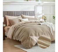 Simple&Opulence Waffle Duvet Cover King Size, 100% Cotton Waffle Bedding with 2 Pillowcases, Soft Breathable Seersucker Quilt Cover Set, Hidden Button Closure (230x220cm,Khaki)