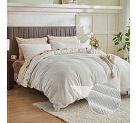 Simple&Opulence Waffle Duvet Cover King Size, 100% Cotton Waffle Bedding with 2 Pillowcases, Soft Breathable Seersucker Quilt Cover Set, Hidden Button Closure (230x220cm,White)