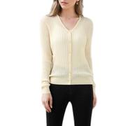 Simple&Opulence Women's Lightweight V-Neck Cardigan, Soft Knit Long Sleeve Open Front Sweater, Versatile Solid Color Cover-Up for Office/Casual, Sizes S-L Yellow