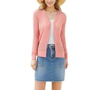 Simple&Opulence Women's Lightweight V-Neck Cardigan, Soft Knit Long Sleeve Open Front Sweater, Versatile Solid Color Cover-Up for Office/Casual, Sizes S-L Pink
