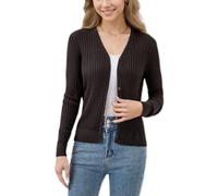 Simple&Opulence Women's Lightweight V-Neck Cardigan, Soft Knit Long Sleeve Open Front Sweater, Versatile Solid Color Cover-Up for Office/Casual, Sizes S-L Dark Grey