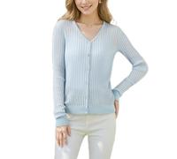 Simple&Opulence Women's Lightweight V-Neck Cardigan, Soft Knit Long Sleeve Open Front Sweater, Versatile Solid Color Cover-Up for Office/Casual, Sizes S-L Blue