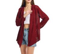 Simple&Opulence Women's Summer Crochet Cardigan, Knit Lightweight Ladies Coverup, Casual Long Sleeve Outwear, Hollow Out Open Front Waterfall Sun Protection