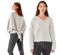 Simple&Opulence Women's Wool Blended Jumpers, Ladies V-Neck Back Tie Soft Sweatshirt, Long Sleeve Loose Sweater for Spring, Autumn, Winter, M, Light Grey