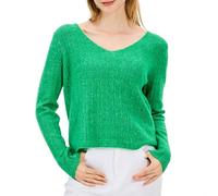 Simple&Opulence Women's Wool Blended Jumpers,V Neck Pullover Long Sleeve Sweaters,Basic Ribbed Slim Fit Sweater Fall Winter Knit Tops,Green,XL