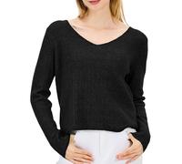 Simple&Opulence Women's Wool Blended Jumpers,V Neck Pullover Long Sleeve Sweaters,Basic Ribbed Slim Fit Sweater Fall Winter Knit Tops,Black,L