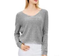 Simple&Opulence Women's Wool Blended Jumpers,V Neck Pullover Long Sleeve Sweaters,Basic Ribbed Slim Fit Sweater Fall Winter Knit Tops,Grey,S