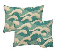 Simple Outdoor Cushions 50x70 cm Waterproof Soft Garden Cushions Pack of 2 Large Rectangle Waves Cushion CoversSofa Decorative Pillowcases for Garden Furniture Bench Balcony Farmhouse Decor Gift S-764