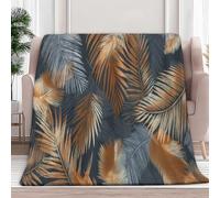 Simple Palm Leaf Textured Pattern Printed Flannel Fleece Throw Blanket, Throw Super Soft Flannel Lightweight Fluffy Plush Fuzzy Bed Blanket for Bedding Sofa and Travel, Grey