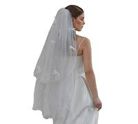 Simple Pearls Studded Bridal Veil Airy Sheer Hair Accessory for Wedding Ribbon Adorned Headpiece Classical Design Wedding Headdress