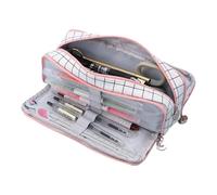 Simple Pencil Case | Cosmetic Bag with Zipper - Soft Pouch Organizer for Cosmetics Pens Scissors Ruler Rubber Journals Keepers Office University School Travel Artists Students, Pink And White,