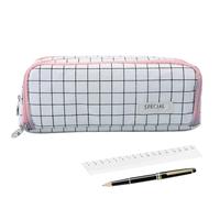 Simple Pencil Case for Kids - Toiletry Bag with Zipper | Large Capacity Soft Cosmetic Bag for Classes Travel and Meetings, Pink and White, Consulte la descripción, See description