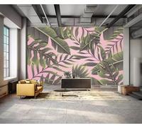 Simple Pink Stereo Tropical Leaves Modern 3D Wallpaper Premium Textured Silk Neutral Tones Material Ideal for Living Room Bedroom-400cm×280cm