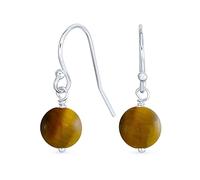 Simple Plain Basic Plain Round Brown Tiger Eye Bead Drop Ball Dangle French Fish Hook Wire Earrings For Women.925 Sterling Silver