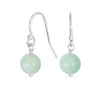 Simple Plain Blue Amazonite Gemstone Round Dangle French Fish Hook Wire Ball Drop Earrings For Women .925 Sterling Silver