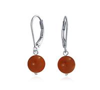 Simple Plain Gemstone Dyed Red Natural Carnelian Ball Round Drop Dangle Earrings For Women .925 Sterling Silver