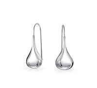 Simple Plain Puffed Teardrop Pear Shaped Rain Drop Earrings For Women Fishhook Threader Polish Sterling Silver 1.2 Inch