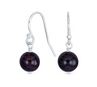 Simple Plain Round Bead Dark Purple Amethyst French Fish Hook Wire Ball Drop Earrings For Women.925 Sterling Silver February Birthstone