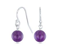 Simple Plain Round Bead Light Purple Amethyst French Fish Hook Wire Ball Drop Earrings For Women.925 Sterling Silver February Birthstone