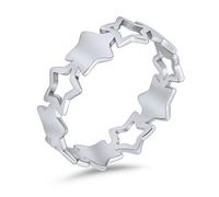 Simple Plain Stacking Patriotic USA American Celestial Star Eternity Band Ring For Women Teen .925 Sterling Silver