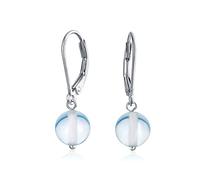 Simple Plain Translucent Chalcedony Gemstone Round Dangle Lever back Ball Drop Earrings For Women .925 Sterling Silver
