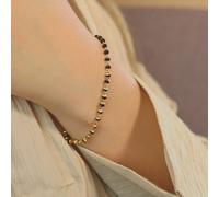 Simple plain unisex Gold plated Black beaded Nazar Mangalsutra Bracelet The Colourful Aura Black 8 inches