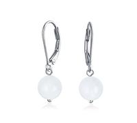 Simple Plain White Jade Gemstone Round Dangle Lever back Ball Drop Earrings For Women .925 Sterling Silver