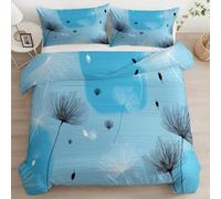 Simple Plant Dandelion Light Blue Double Duvet Set 200 x 200 cm with 2x 50 x 75 cm Pillowcase - Soft Cozy Microfiber, Hypoallergenic Breathable Non-Iron Easy Care, Perfect for adults and Teens