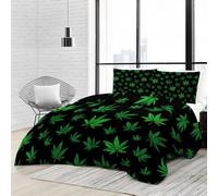 Simple Plants Green Leaves Pattern Reversible Coverless Duvet Set, Soft Lightweight Duvet for All Seasons, Black Machine Washable Warm Twin XL Size 3 Piece Bedding Set with 2 Pillowcases