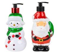 Simple Pleasures Holiday Soap Dispensers - Snowman & Santa Set of 2 with Scented Liquid Soap - Decorative Refillable Hand Christmas Soap Dispensers for Kitchen and Bathroom