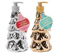 Simple Pleasures Metallic Christmas Tree Set of 2 Holiday Soap Dispenser with Scented Liquid Soap - Decorative Hand Pump Refillable Soap Dispensers for Kitchen and Bathroom Sinks