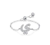 Simple Promise Rings, Anillos para Mujer de Compromiso Adjustable Chain Arabic Alphabet Design with Round Moissanite White Gold Platinum Size O 1/2