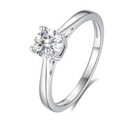 Simple Promise Rings, Dainty Silver Ring Smooth Solitaire Ring with 5mm Round Moissanite 0.5ct 9K White Gold Size P 1/2