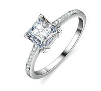 Simple Promise Rings for Women, Bride Ring 1ct Princess Shape Moissanite Silver 9K White Gold Size O 1/2