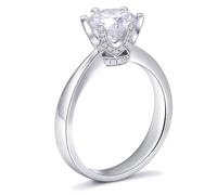 Simple Promise Rings for Women, Rings Set for Women 2ct 6-Prong Solitaire Round Moissanite 18.1K White Gold Size K 1/2