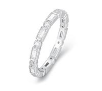 Simple Promise Rings, Plain Wedding Ring Eternity White Gold with Rectangular Shape Moissanite Platinum 950 Size U 1/2