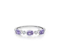 Simple Promise Rings, Ring for Women Love Elegant Row Design with 0.25ct Oval Amethyst and Moissanite 9K White Gold Size R 1/2