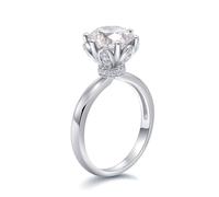 Simple Promise Rings, Simple Promise Rings for Women Crown Flower Solitaire Round Moissanite 2ct 14K White Gold Size O 1/2