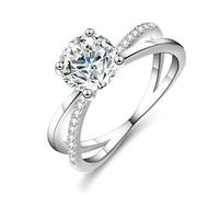 Simple Promise Rings, Stacking Ring with 1ct Round Shape Lab Created Diamond Silver 18K White Gold Size J 1/2