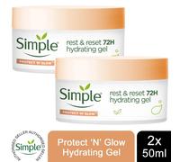 Simple Protect 'N' Glow Rest and Reset 72 Hours Hydrating Gel cruelty-free, vegan moisturiser to enhance glowing skin 50 ml, Pack of 3