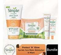 Simple Protect 'N' Glow Skincare Bundle -Eye Gel, Face Wash, Moisturiser & Wipes