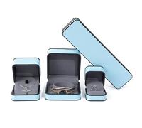 Simple PU Jewelry Box Set, Light Blue with Black Lines Engagement Ring Box for Bracelet, Pendant Long Chain Necklace Gift wrapping