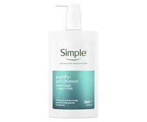 Simple Purify+ Refreshing Gel Cleanser, Witch Hazel & Zinc, 240 ml | For oily, breakout-prone skin, helps cleanse pores and reduce excess oil.