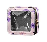 Simple Purple Daisy Pastel Pink Background Clear Small Makeup Bag Makeup Bag Organizer for Traveling