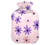 Simple Purple Daisy Pastel Pink Background hot Bottle Water Bag with Soft Cover, 2L Water Bag for Menstrual Cramps, Hand Feet Warmer, compresas calientes para el vientre