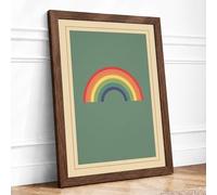 Simple Rainbow Arc Minimalist Framed Wall Art Print A4 Walnut