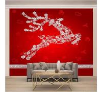 Simple Red Abstract White Deer Creative 3D Wallpaper Textured Silk Easy Install Living Room Sofa Bedroom Dining Room Home Decoration Wall-200cm×140cm