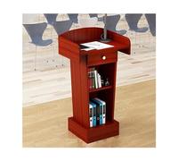 Simple Red Lectern Stand with Drawer & Open Storage - Teacher Podium, Reception Desk, Durable Density Board, Perfect for Presentations & Events
