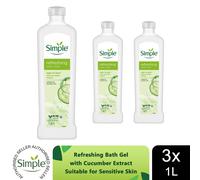 Simple Kind to Skin Refreshing Bath Soak Bath Product with pro-vitamin B5 & cucumber extract suitable for sensitive skin 1L