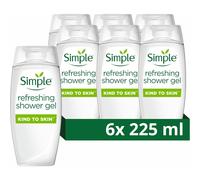 Simple Refreshing Shower Gel body wash with natural cucumber extract for dry skin 6x 225 ml